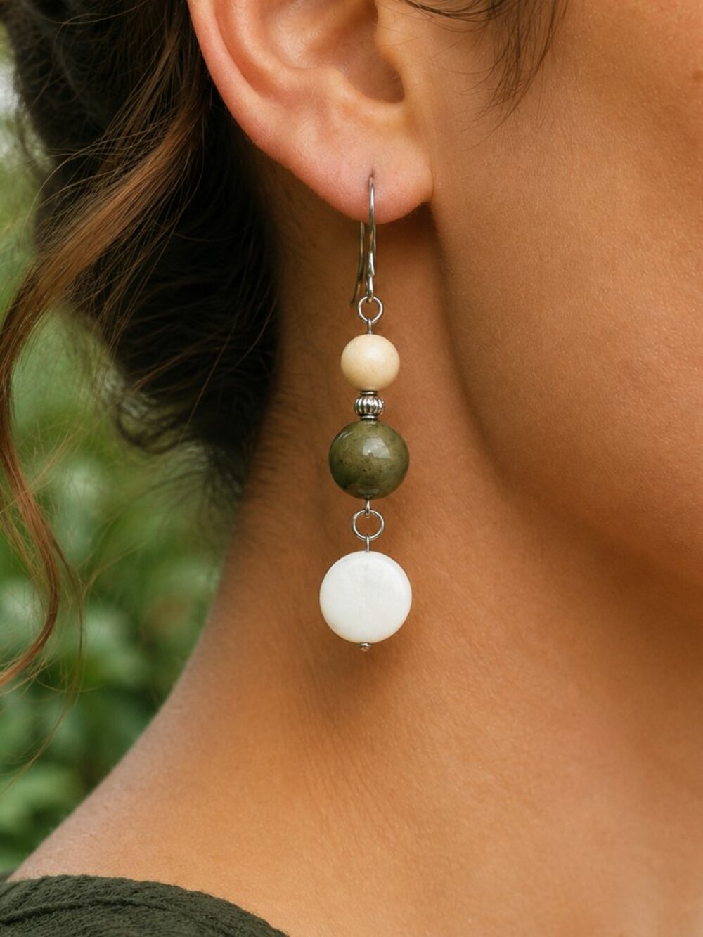 Elegant Jade & Mother of Pearl Earrings, Coastal-Inspired Boho Earrings, Formal